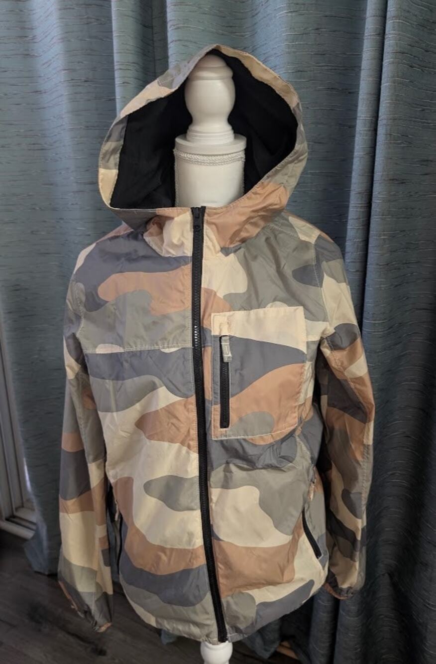 Abercrombie Kids Camo Hooded Jacket Windbreaker Utility Pocket Outdoorsy